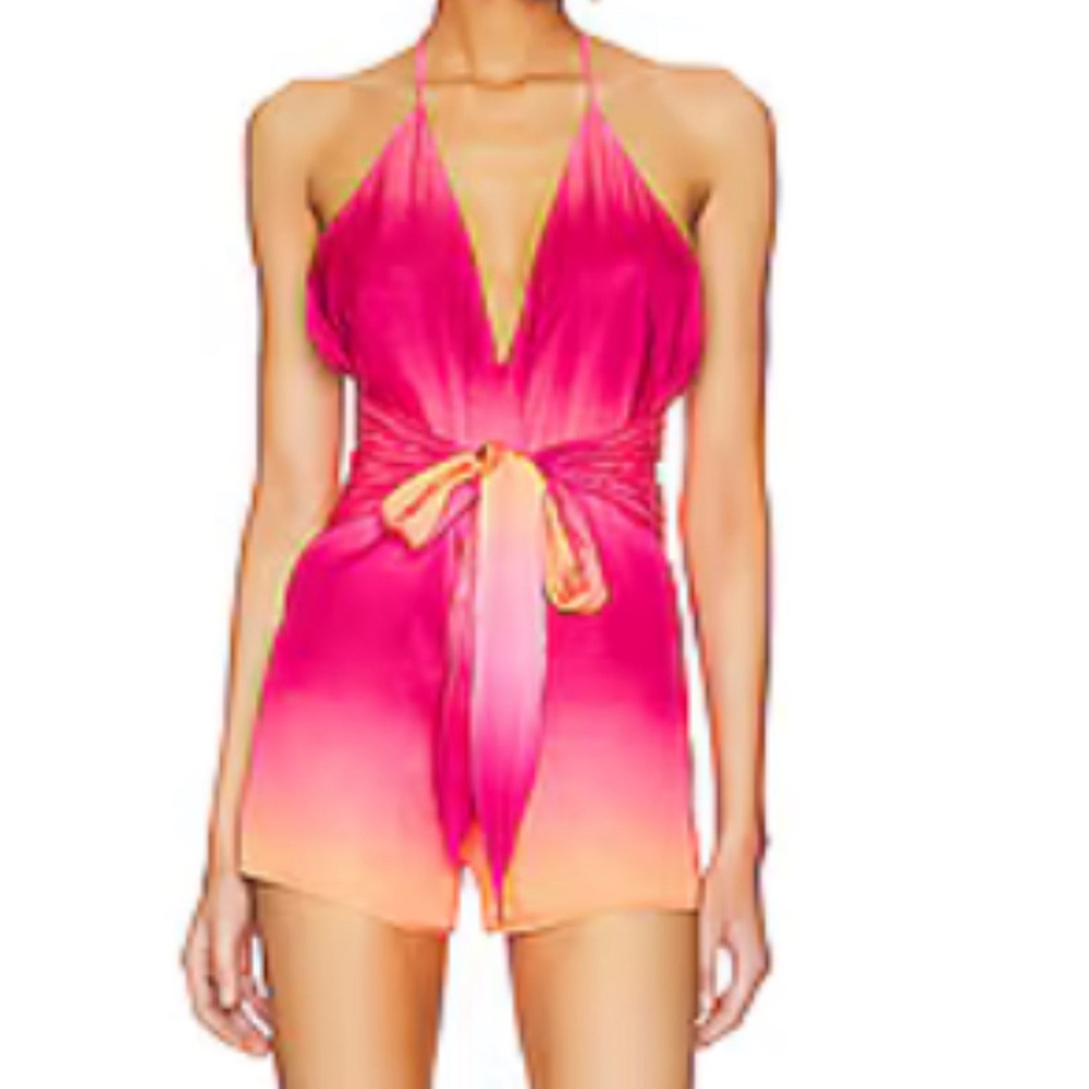 New lovers & friends romper s pink orange ombré plunge